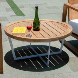 Catalina round teak bar table for hospitality, commercial and outdoor bar projects