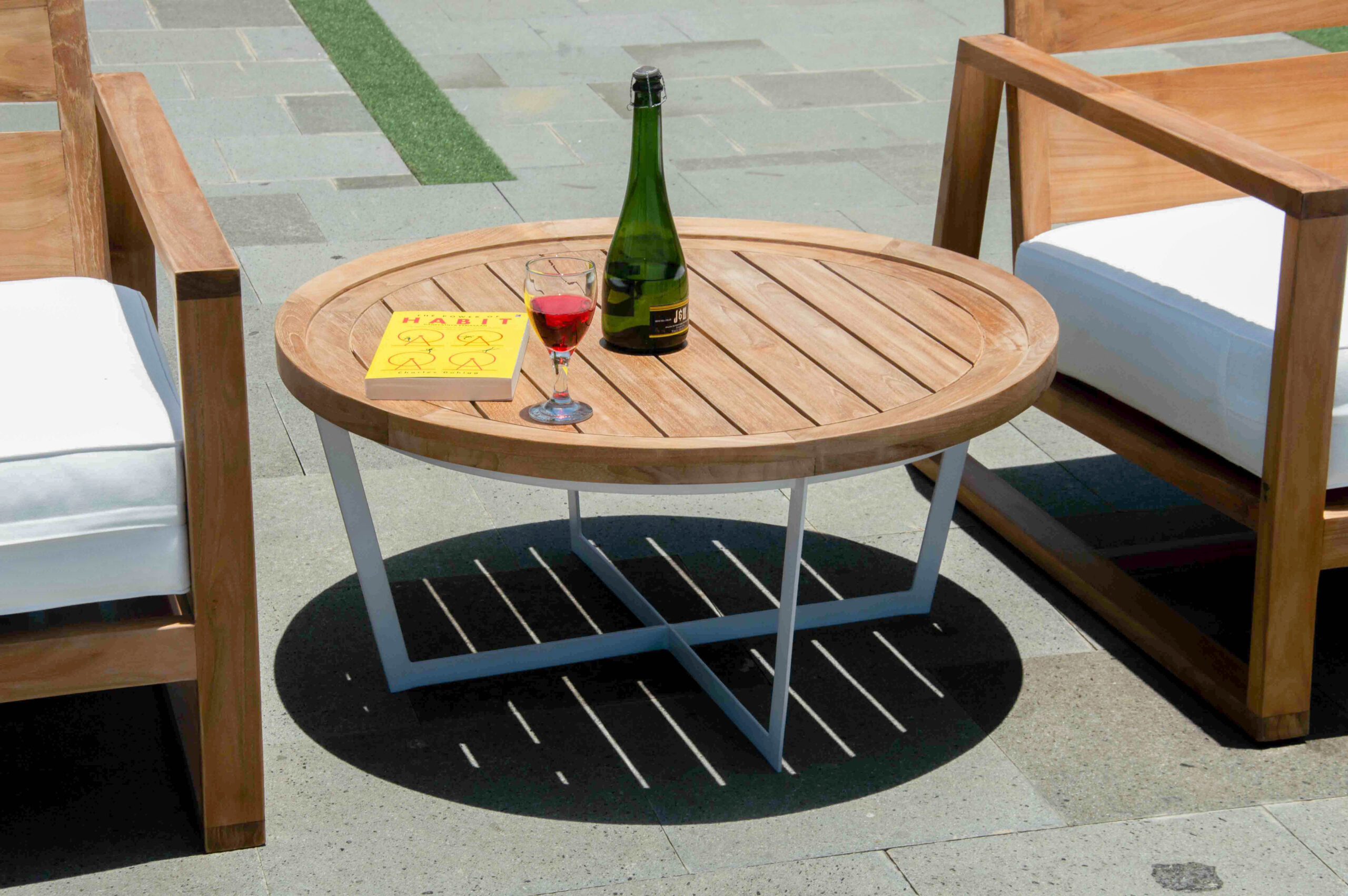 Catalina round teak bar table for hospitality, commercial and outdoor bar projects